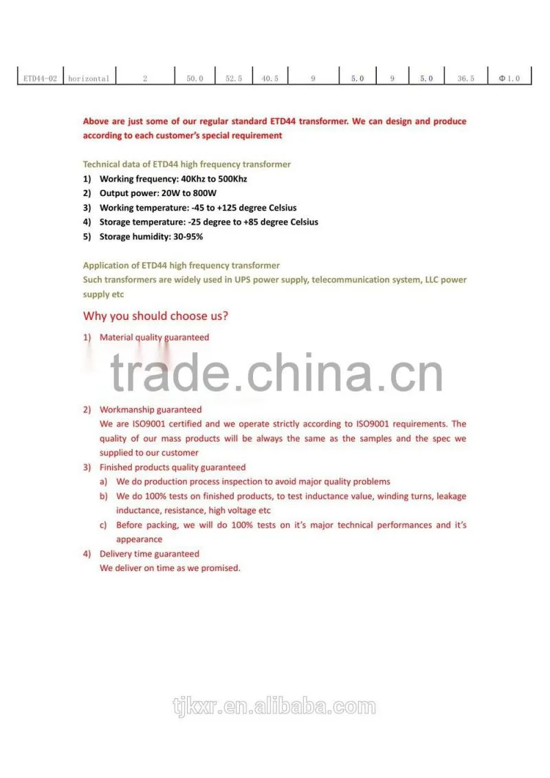 CE, ROHS approved, ETD49 high frequency transformer
