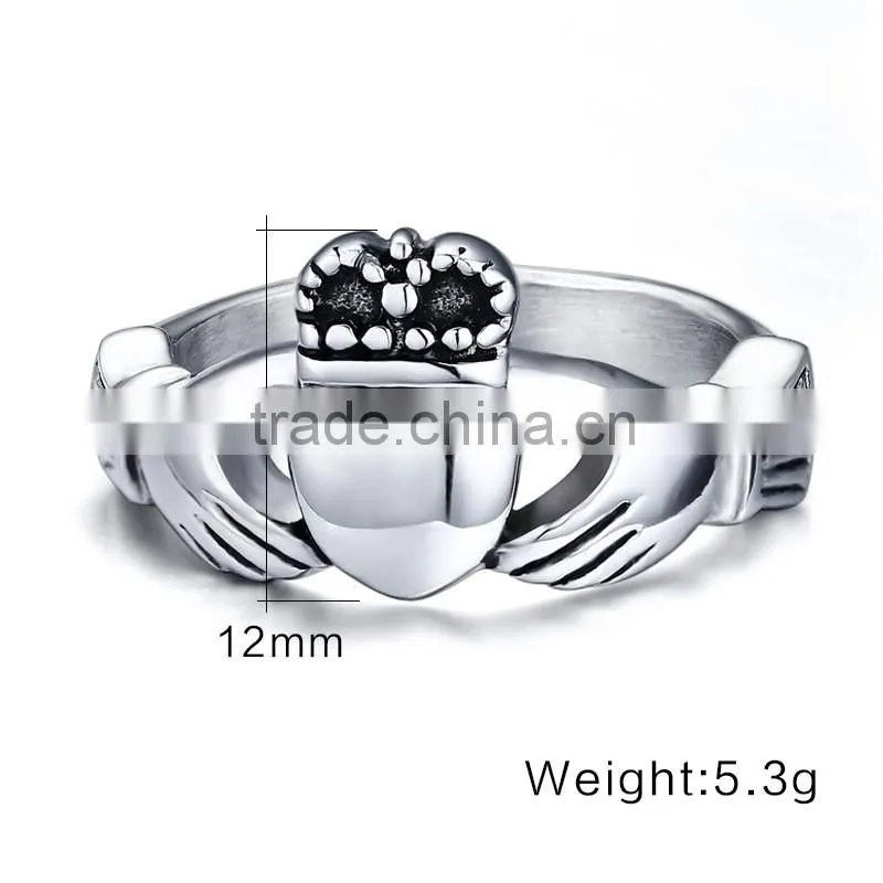 Stainless Steel Wedding Rings Men Women Claddagh Ring Ireland Heart Crown