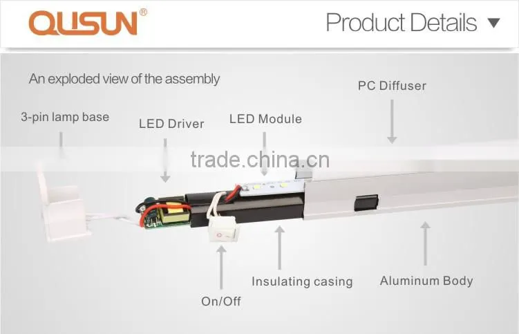 Aluminum integrated Fixture with on/off qwich 14W 1200mm lighting led t5