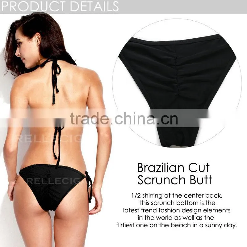 RELLECIGA 2016 Rellicious Collection - Black Push-up Triangle Top Swimwear with Adjustable Halter Strap & Brazilian Cut Scr