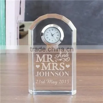 Crystal table clock with rectangle crytsal block for logo engraved