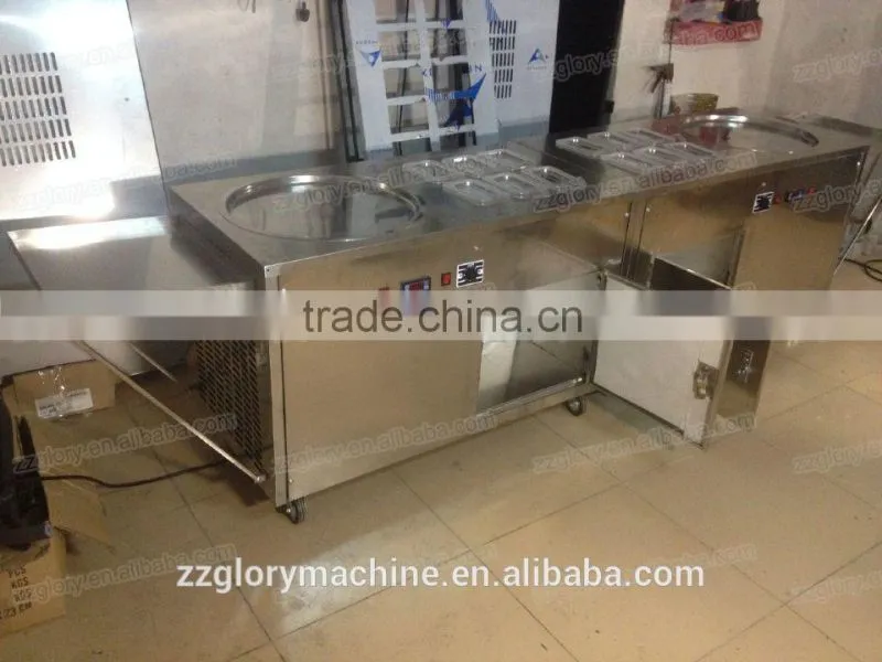 Multi-functional Flat Single Pan & 6 toping pans Flat Pan Fried Ice Cream Machine