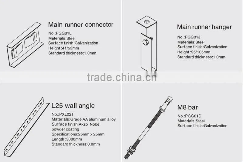 Installation T bar Metal Frame Grid Ceiling Aluminum Lay On Open Cell Ceiling Tile