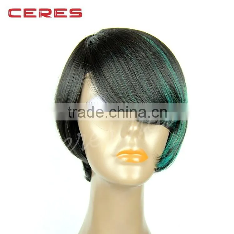 ombre green full lace wigs human hair wholesale two tone lace front short bob wigs with bangs