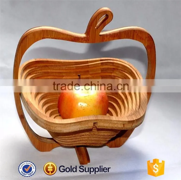 2016 high quality apple shape folding bamboo fruit basket