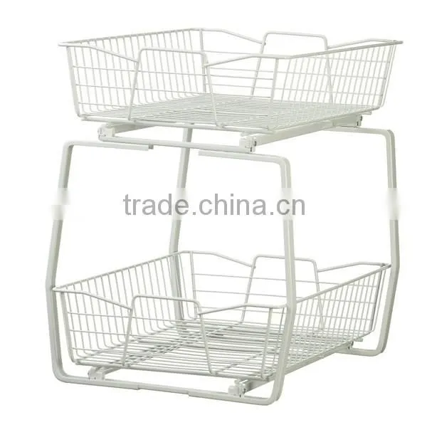 Two Tiers Wire Kitchen Cabinet Sliding Basket