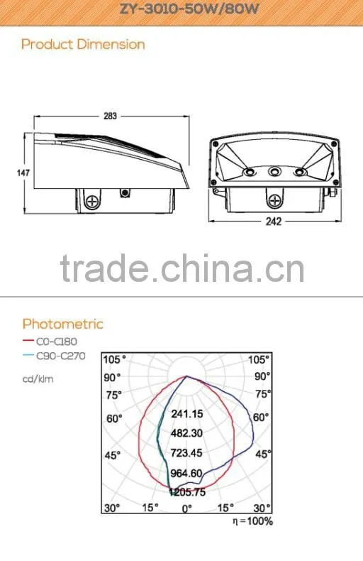 ZY-3010-50W/80W Indoor and outdoor can be used ip65 outdoor lighting 50w 80w led wall pack light