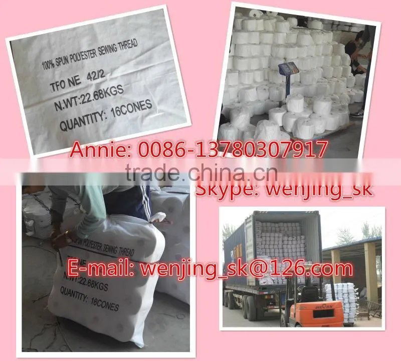 24/2/3 raw white 100pct spun polyester sewing thread