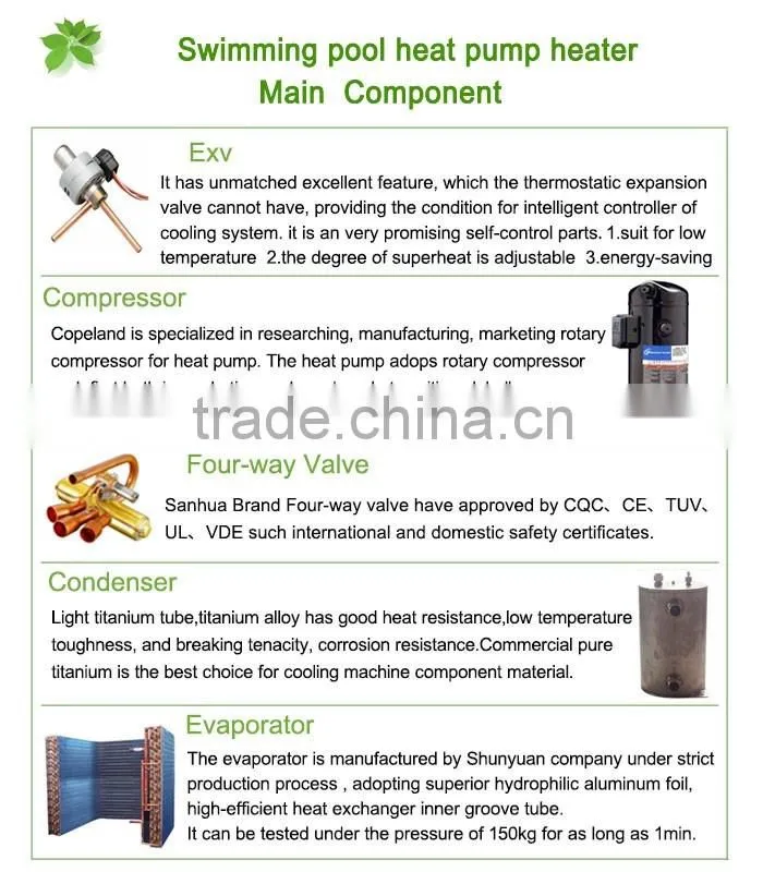 Swimming pool water heater heat pump heat exchanger heating equipment systems