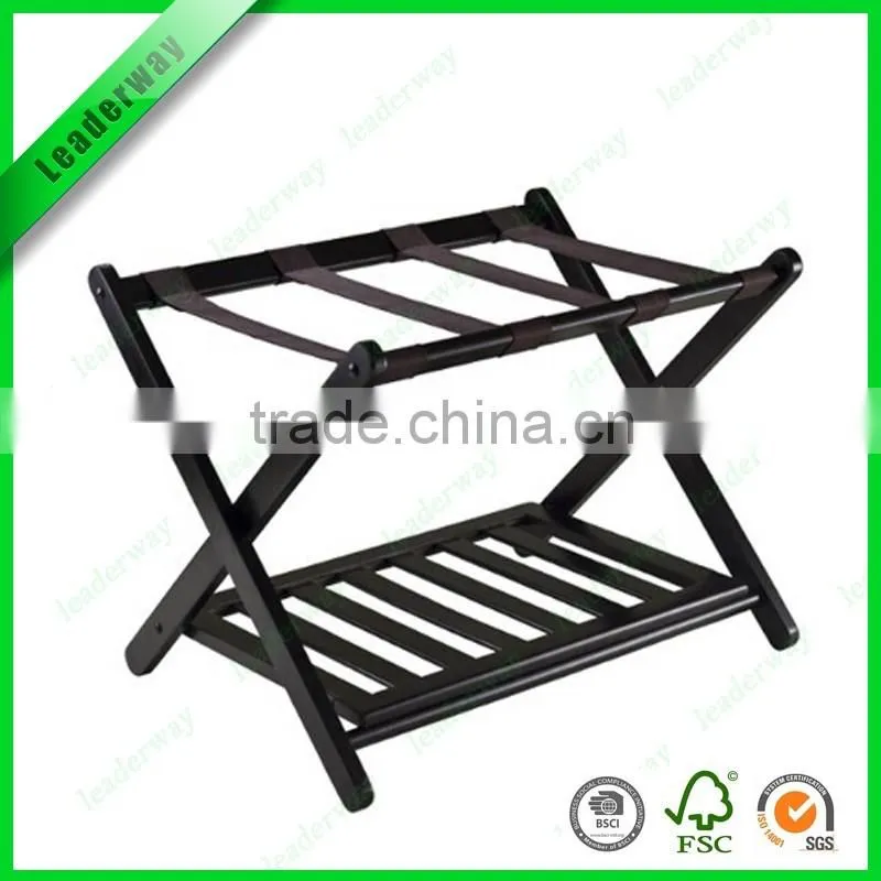 Popular sale hotel bamboo luggage rack with Nylon belt