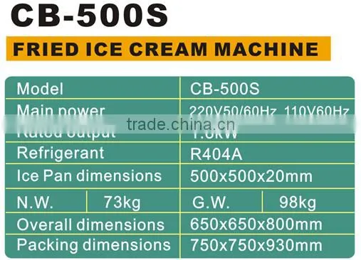 2015 New stainless steel thailand fry ice cream machine fried ice cream roll machine flat pan fried ice cream machine