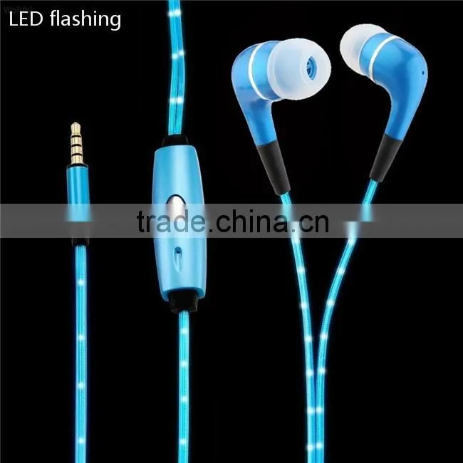 New products 2016 LED In-ear Headphones Earphone with Line Remote and Mic,EL Earphone with Line,mobile phone earphone