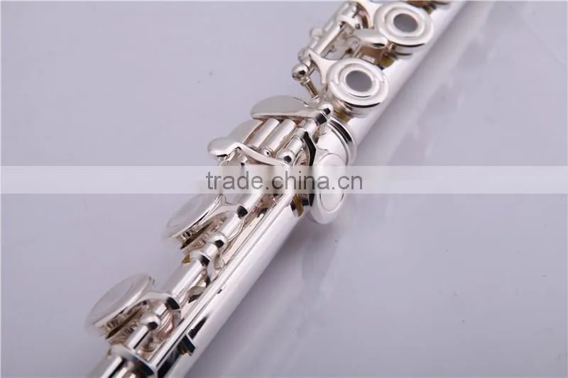 Musical instrument 17 open holes silver plated flute with Split E mechanism offset-G keys and B foot