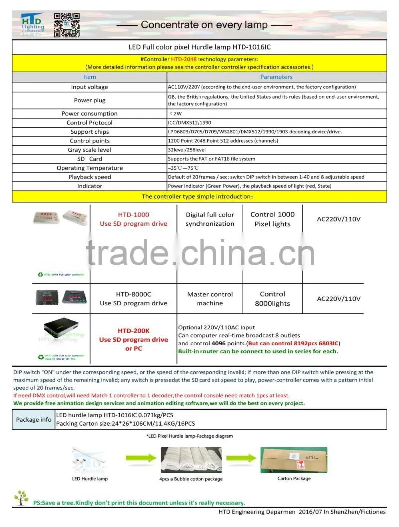 HTD-1016IC led digital light full color 16 segments smd5050rgb 12w
