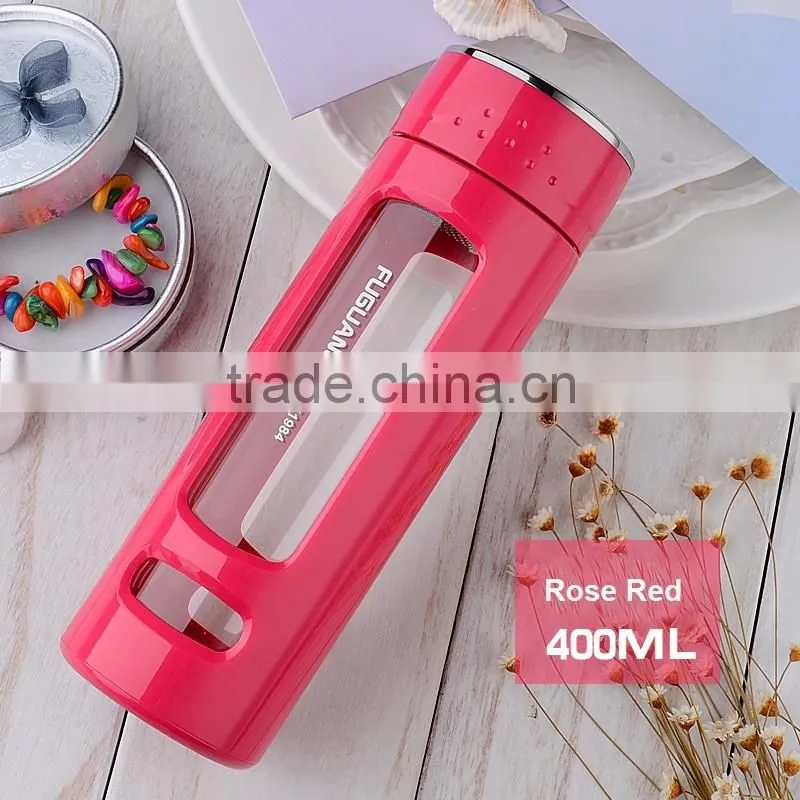 Dishwasher Safer Wide Mouth BPA-Free White 400 ml Glass Fliter Water Bottle With Lid