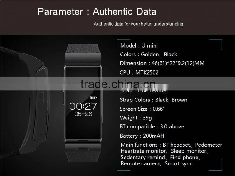 New Arrival U watch Umini Android Phone Smart Watch MTK2502D Android4.4 and Bracelet Heartrate Monitor Remote Camera smartwatch