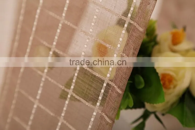 grid plaid sheer polyester checked voile eyelet curtain drapes