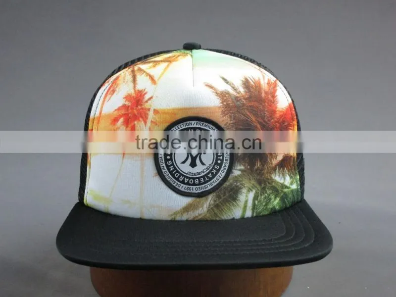 Customer sponge front mesh back snapback cap with woven lable
