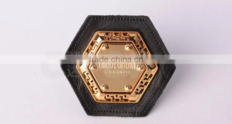 Hexagon design black label for society leather jacket
