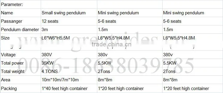 Amusement equipment mini swing pendulum for tourist attaction