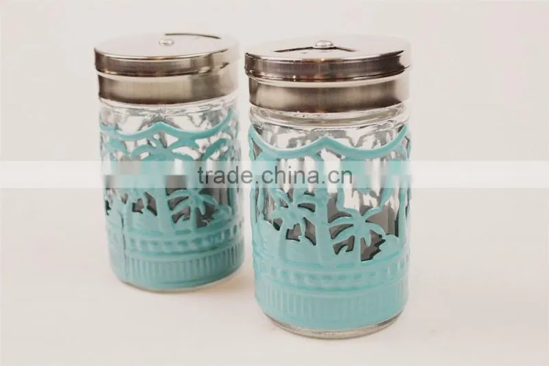 design metal coat glass spice jar set