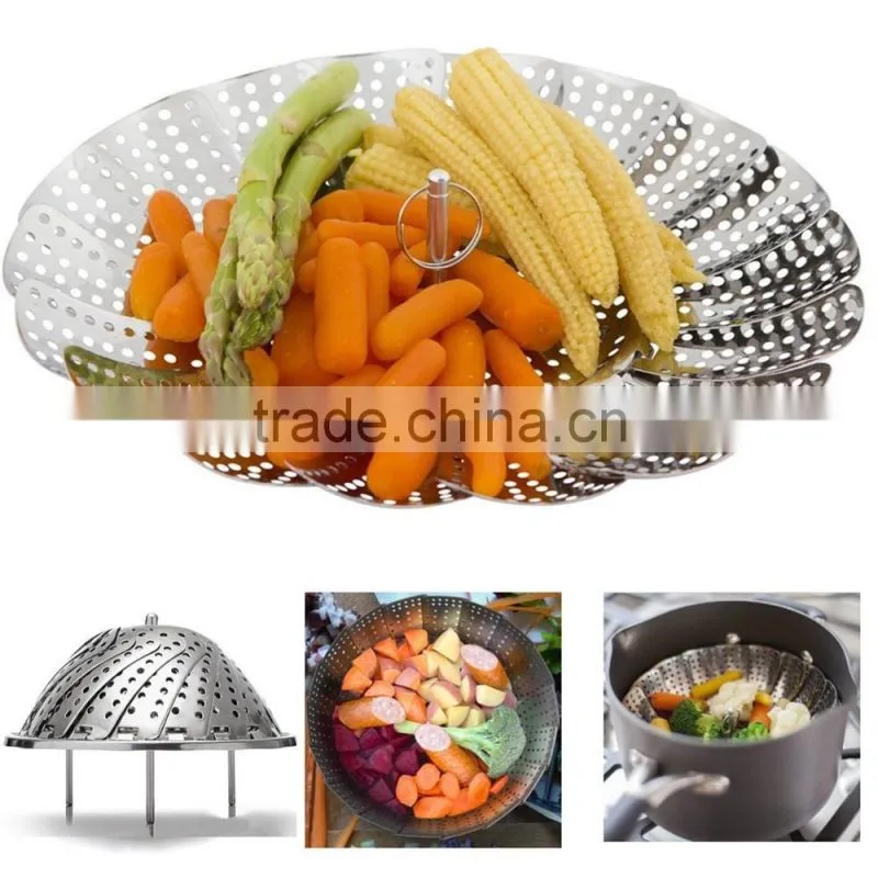Stainless Steel Foldable Food Vegetable Steamers Basket Kitchen Cooking Veggie Collapsible Insert Healthy Adjustable Steamer