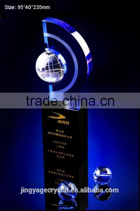 Optical Crystal Earth Award For Cooperate Gift Three Color Available