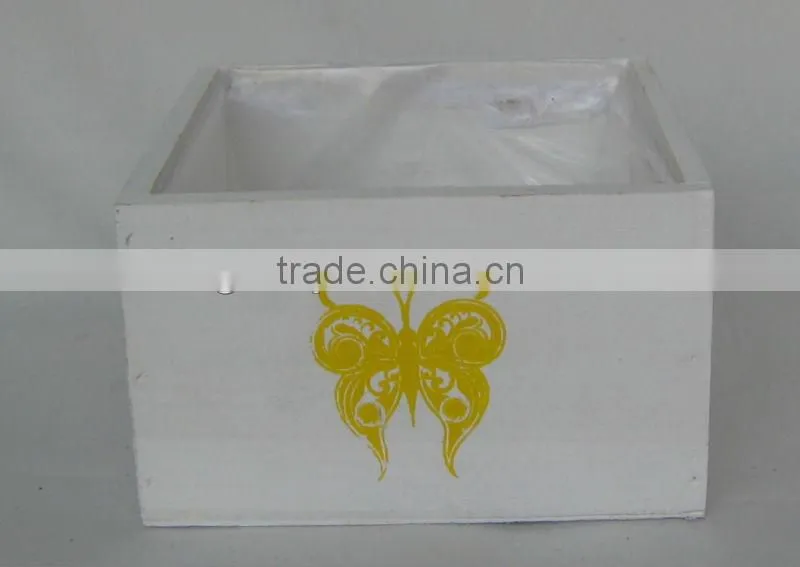 white wash square wooden flower pots
