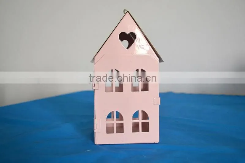 Fashion little house heart metal candle holder iron lantern home decoration Chirstmas decoration Farol de metal