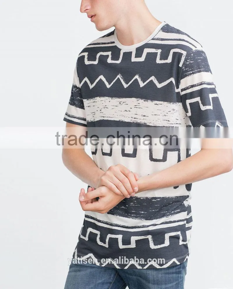 Geometric print T-shirt with Short sleeves and Round neck low MOQ o-neck cotton t- shirt for men printing t shirt