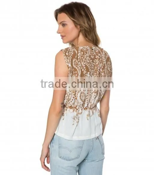 Wholesale Women Clothing sleeveless v-neck printed sexy top 2017
