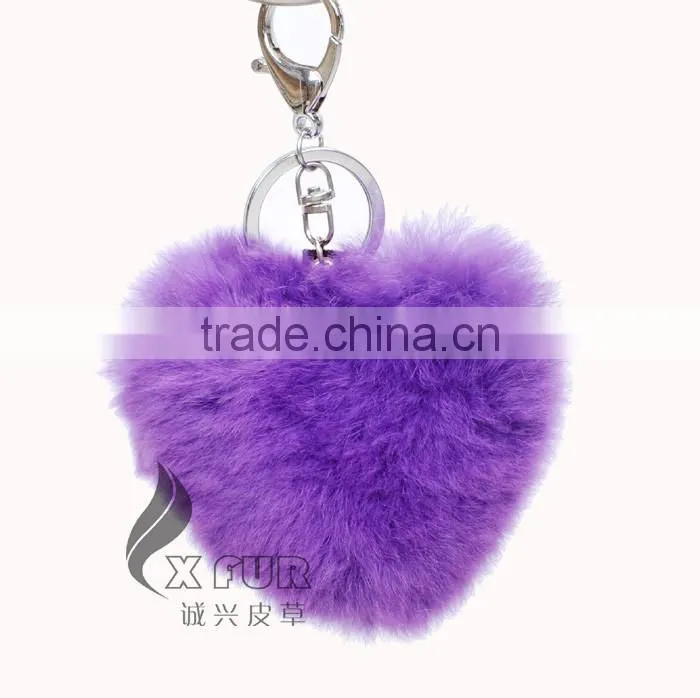CX-R-46 Wholesale Heart Shape Genuine Rabbit Fur Keyring