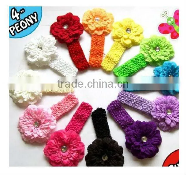 2014hot sale chiffon silk flower baby headband princess big flower girls hair wear band elastic shabby infants baby accessories