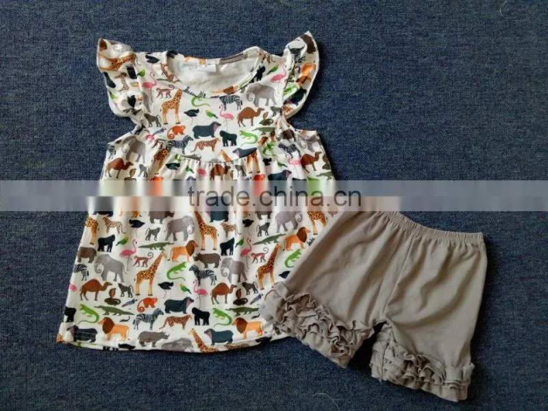 2017 wholesale kids boutique ruffle outfits skirt with cute shorts kids outfits teen girls clothing sets