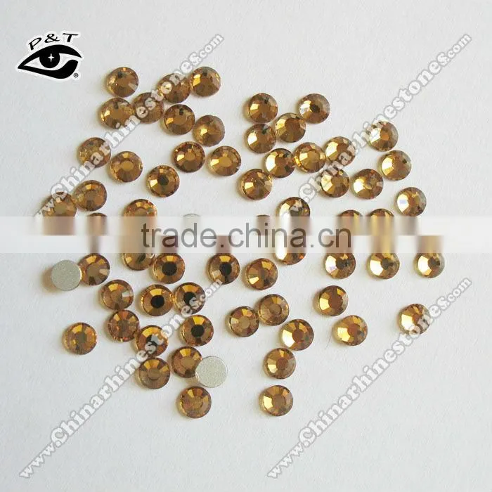 Flat back machine cut rhinestone ss16 Lt colorald topaz for dress