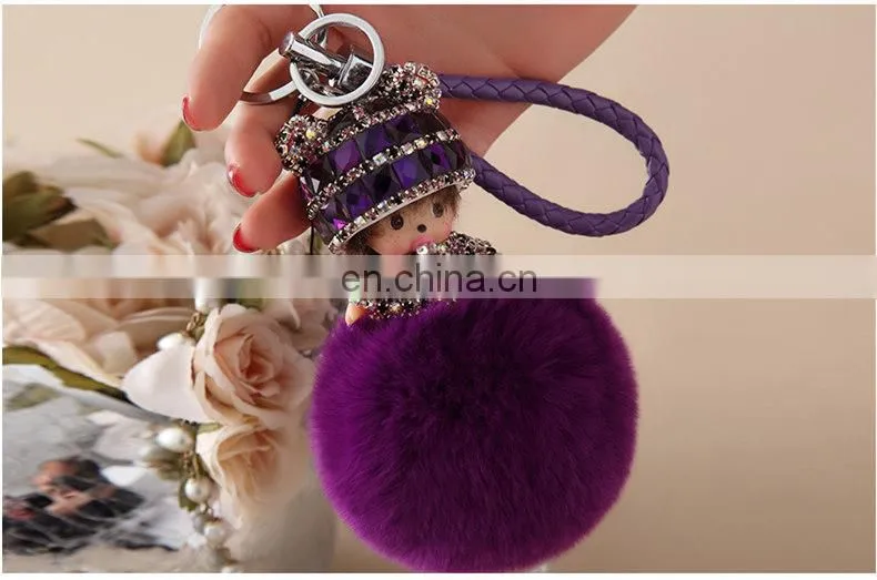 Fashion Cute Fur Accessory Real Rabbit Fur Monchhichi Keychain