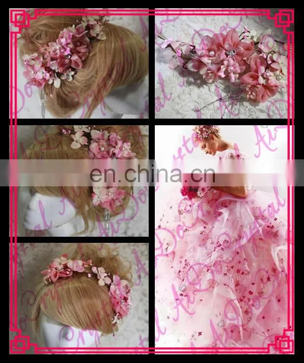Aidocrystal pink hari flower crown, Rustic wedding hair accessories, Bridal headpiece, Floral headband