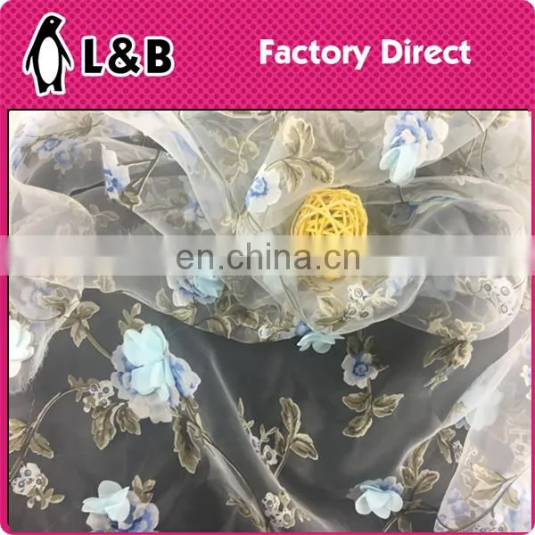 wholesale new popular 3D flower print organza fabric