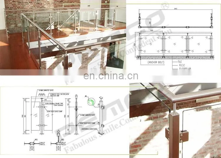 Factory price customized design stainless steel handrail indoor Tempered glass balcony railing
