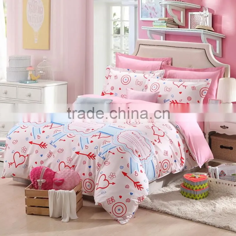 100%cotton print fancy duvet covers cartoon bed linen for children heart comforter set