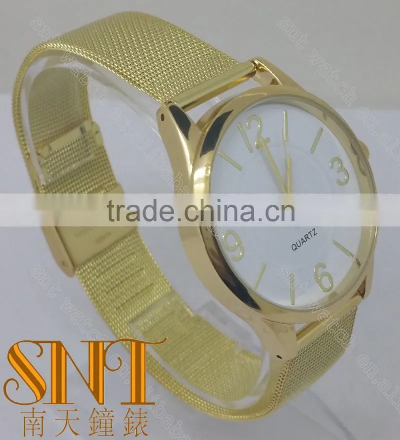 SNT-0026 fashion gold alloy watch with reticulate hand, high quality quartz watch
