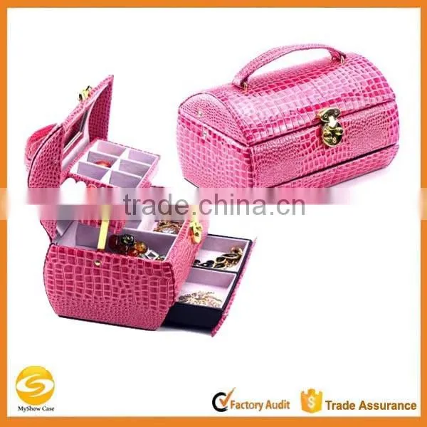 Pink two-layer lint jewelry box with drawers,jewelry box making supplies