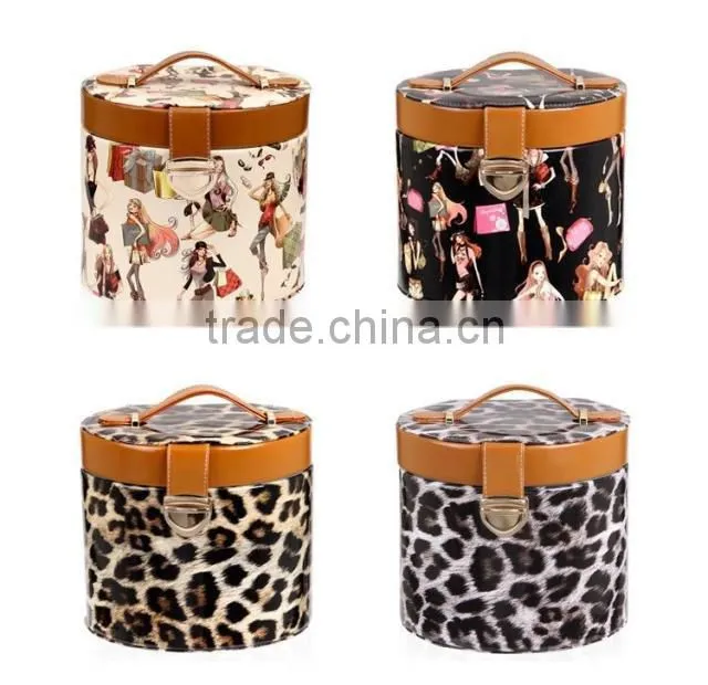 Printing hard leather cosemtic organizer artist train case,leather makeup vanity case,beauty makeup travel carrying case