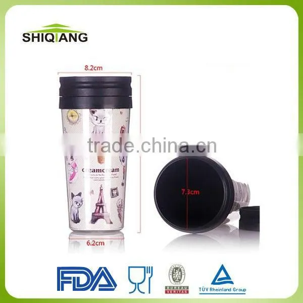 14oz good sell picture insert promotional plastic DIY coffee thermal mugs