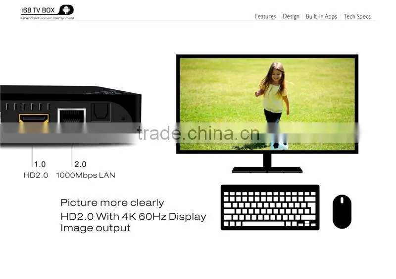 i68 XBMC Kodi RK3368 Android TV Box 5.1 2Gb Ram 16GB Rom H.265 2.4G&5G Dual Wifi 4K Mini PC Octa Core