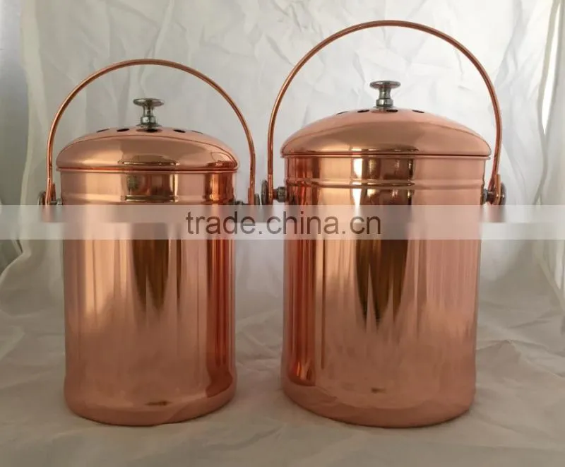 Copper-Plated Stainless Steel Kitchen Compost Bin with Two Odor-Absorbing Filters - 1 Gallon