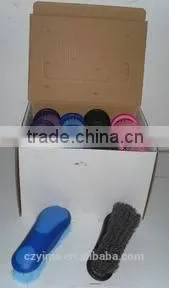 12 pcs plastic horse dandy brush in show box /assorted color
