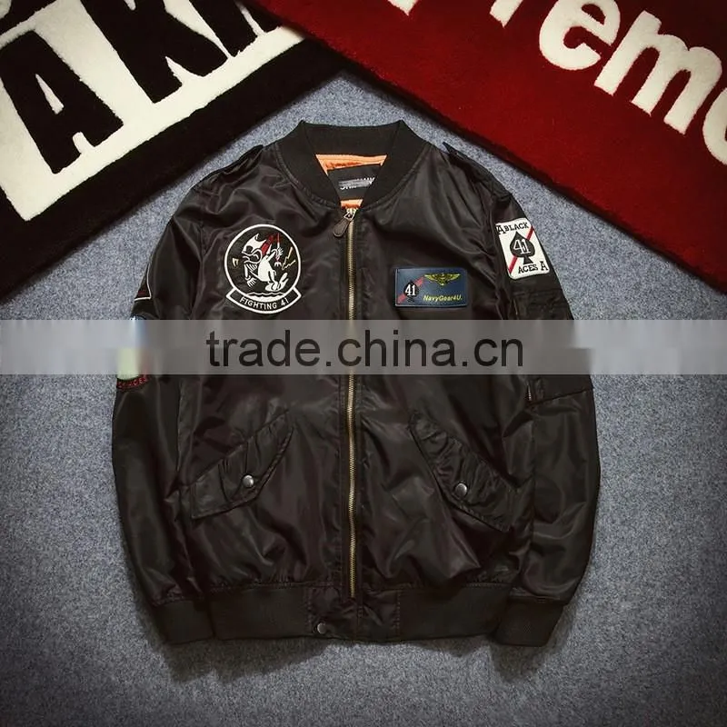 2016 Fashion Quality Embroidered Baseball Jacket for Men's Military Air Force Bomber Jacket Wholesale