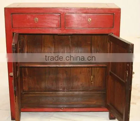 Chinese antique furniture red shanxi pine wood two drawer two door cabinet