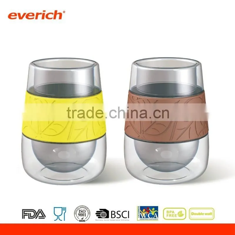 Everich customized double wall glass water bottle with silicone sleeve